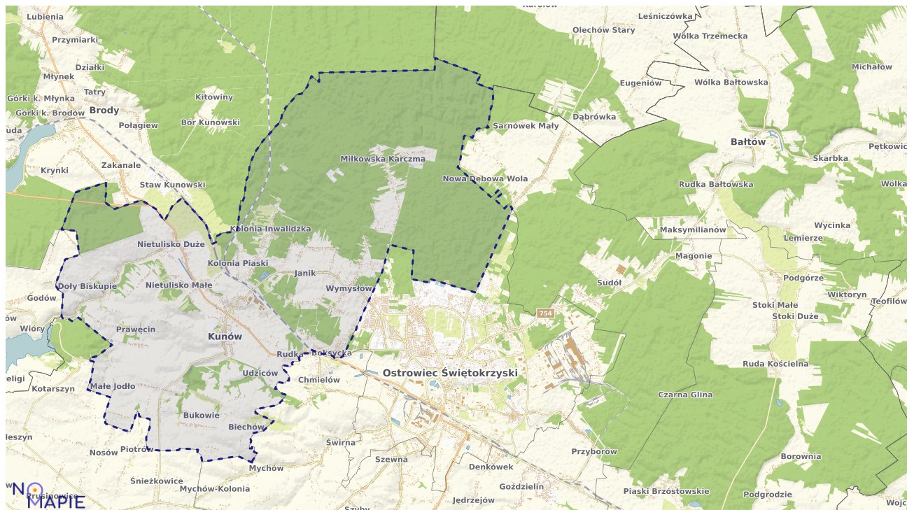 Mapa obszarów ochrony przyrody Kunowa